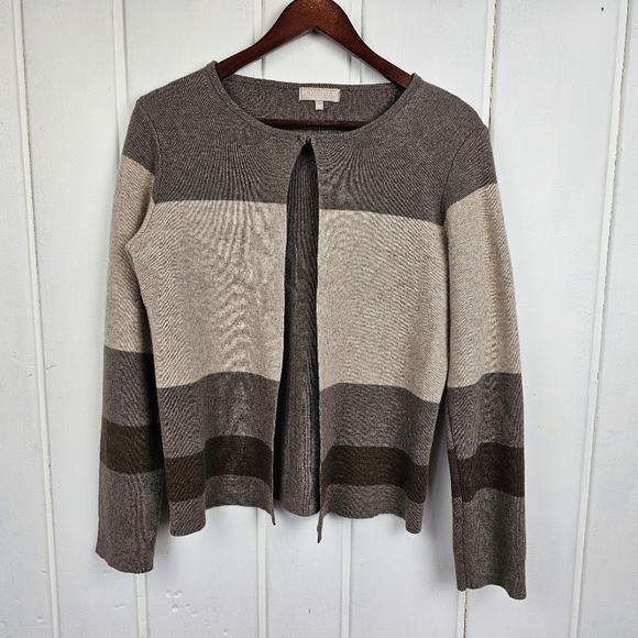Benedetta B Sweaters - Benedetta B Color Block Black Tan Merino Wool Cashmere Cardigan Sweater Medium
